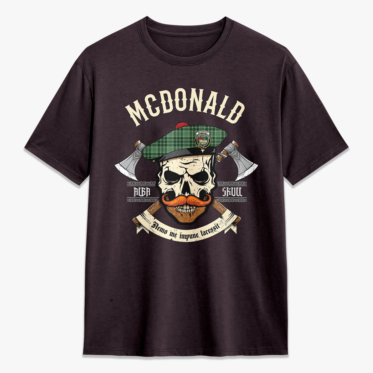 McDonald Lord of the Isles Hunting Tartan Crest 2D T-shirt - Alba Skull Style