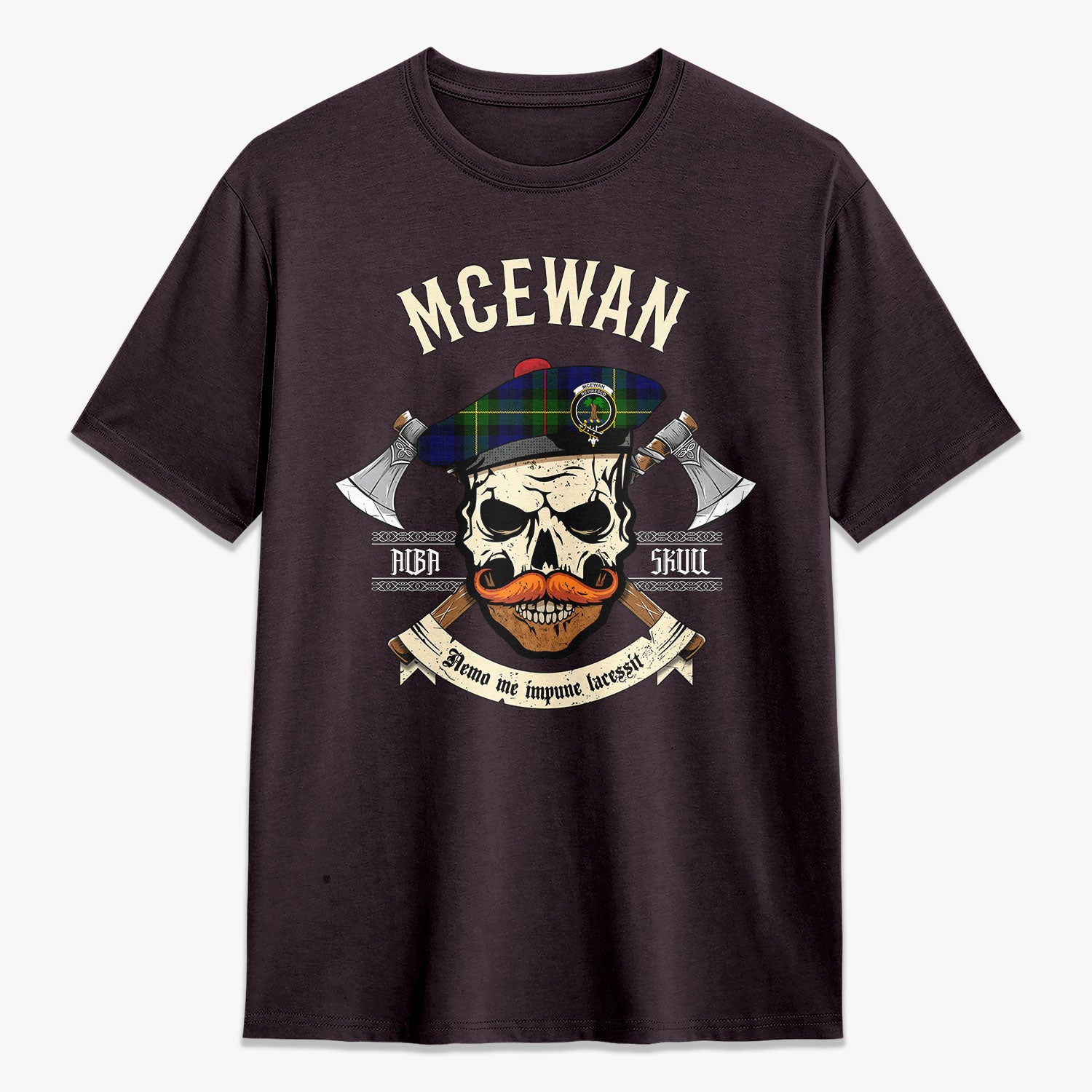 McEwan Modern Tartan Crest 2D T-shirt - Alba Skull Style