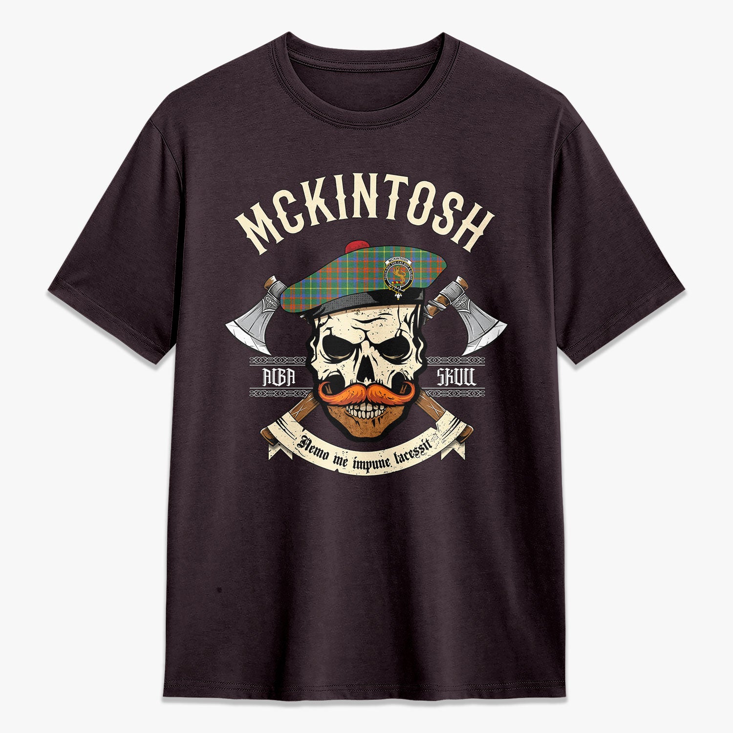 McKintosh Hunting Ancient Tartan Crest 2D T-shirt - Alba Skull Style