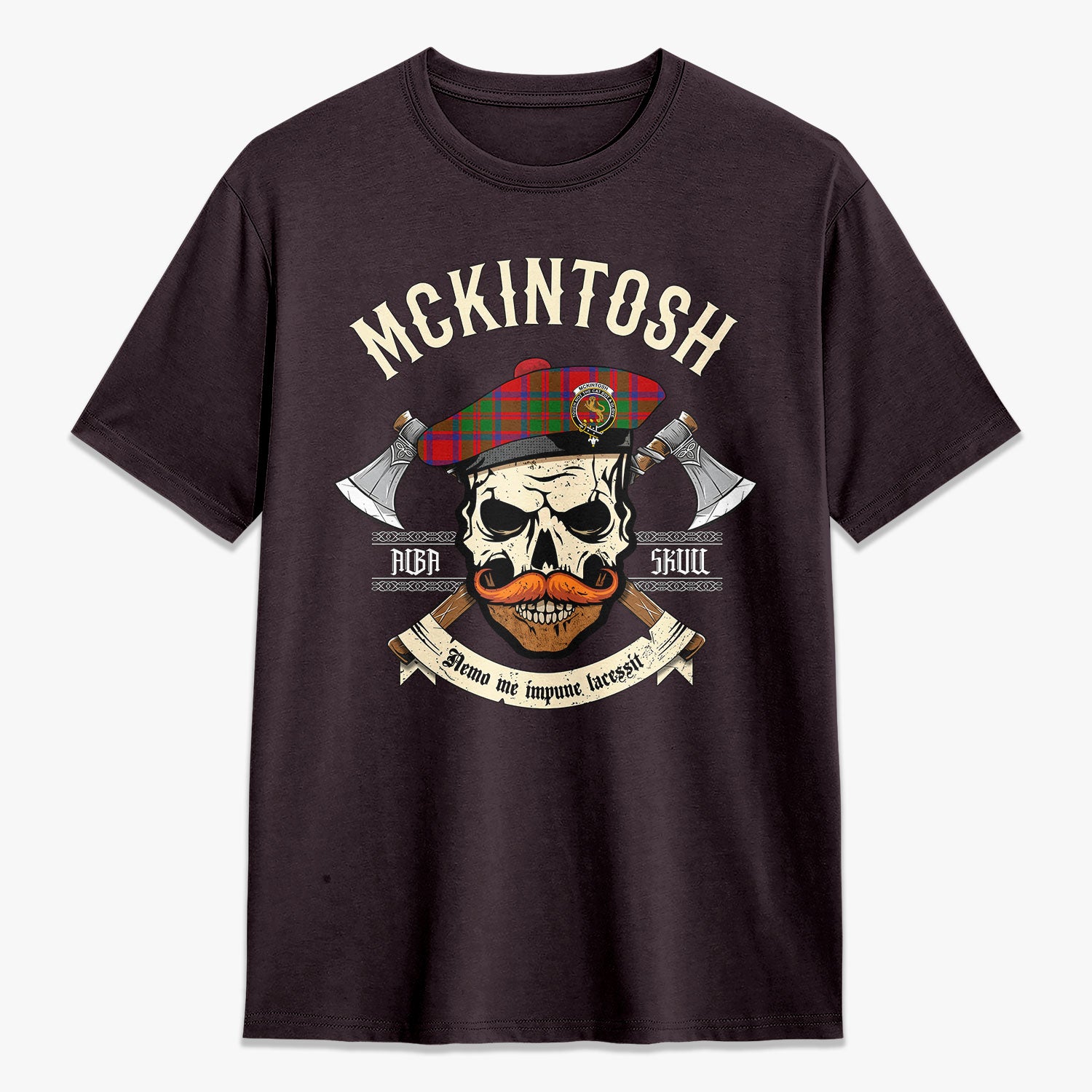 McKintosh Modern Tartan Crest 2D T-shirt - Alba Skull Style