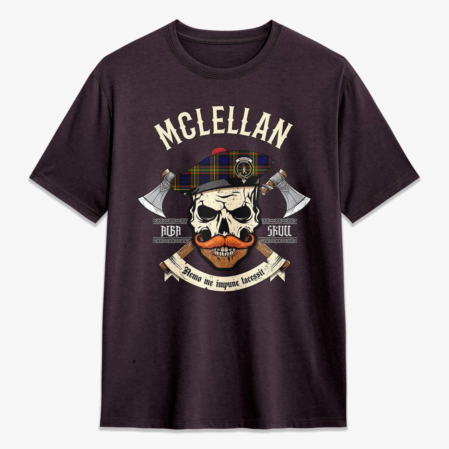 McLellan Modern Tartan Crest 2D T-shirt - Alba Skull Style