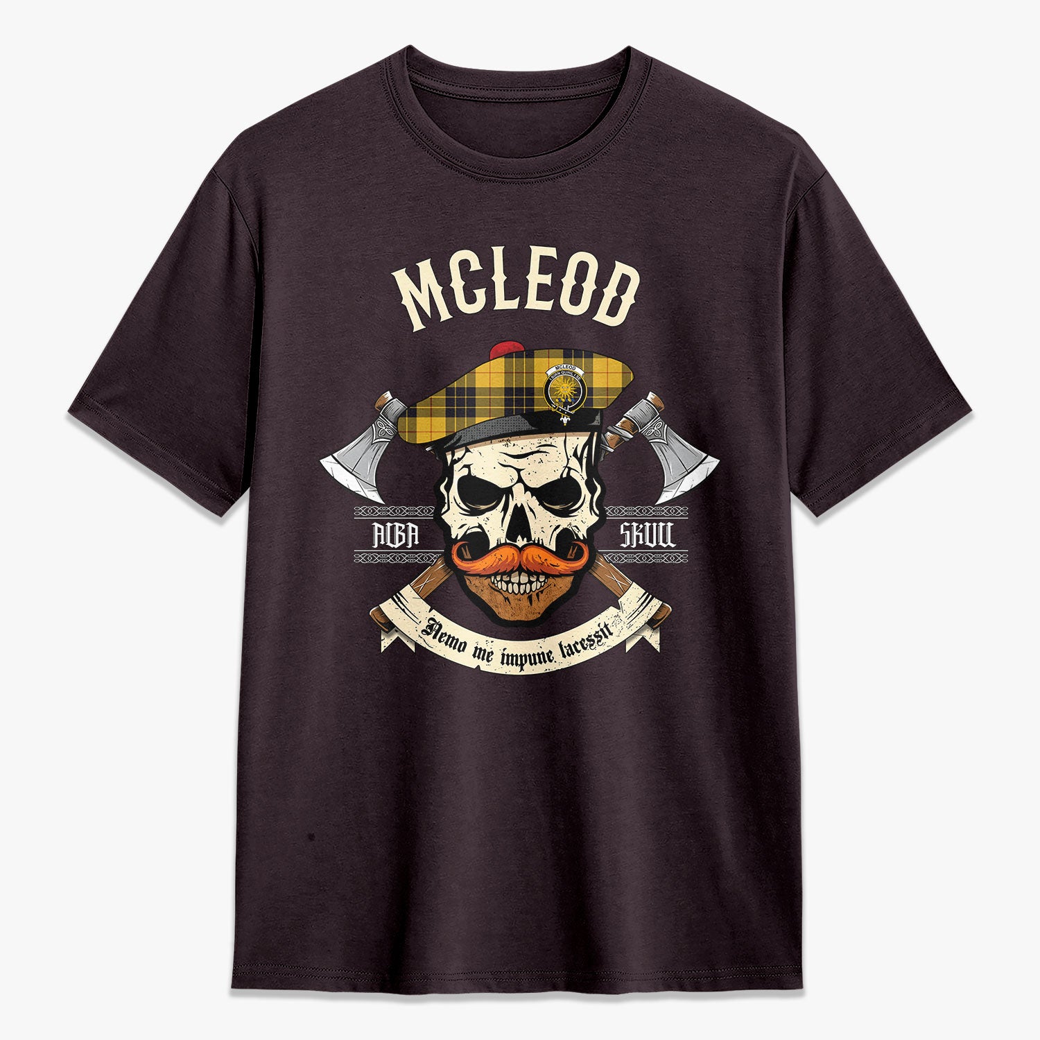 McLeod of Lewis Ancient Tartan Crest 2D T-shirt - Alba Skull Style