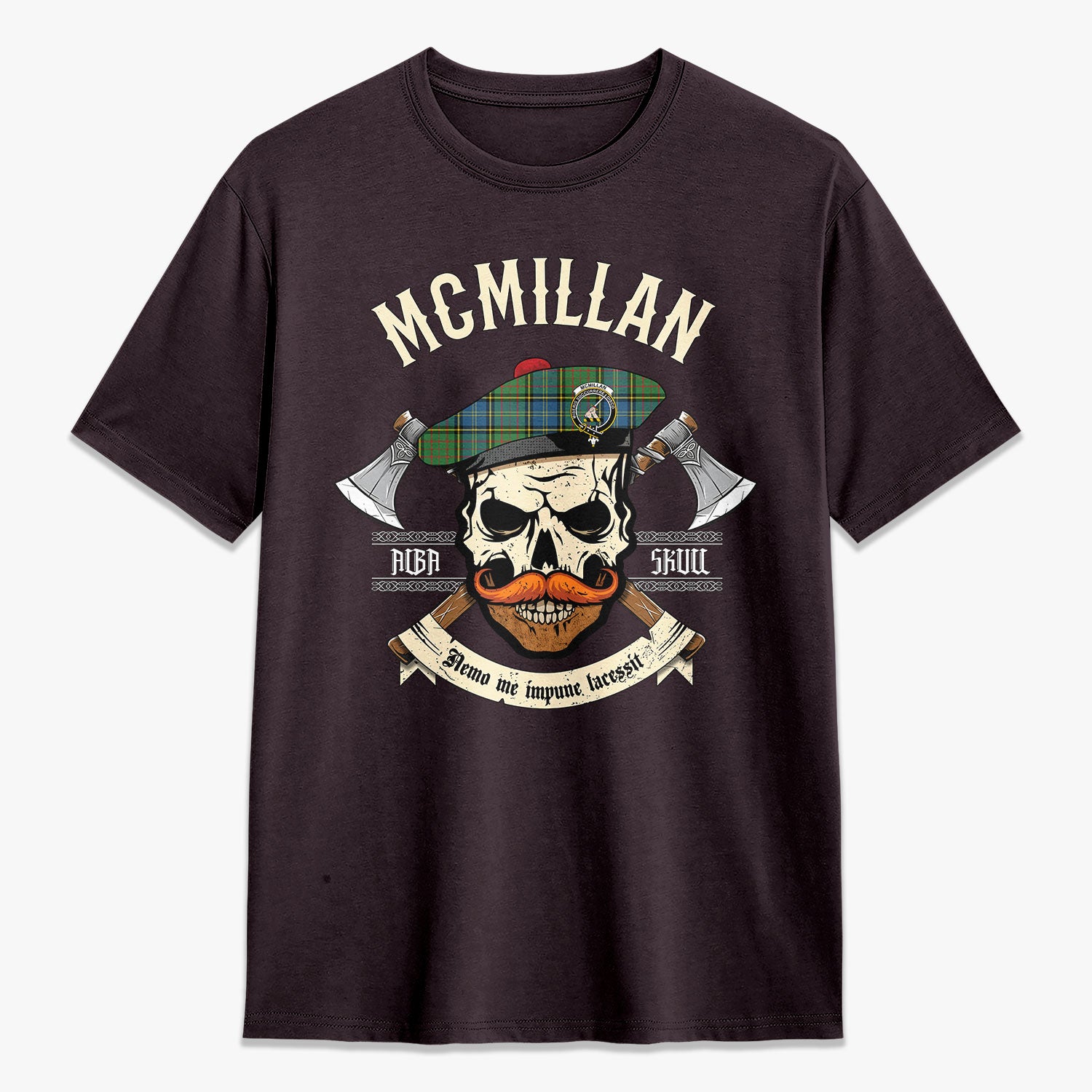 McMillan Hunting Ancient Tartan Crest 2D T-shirt - Alba Skull Style