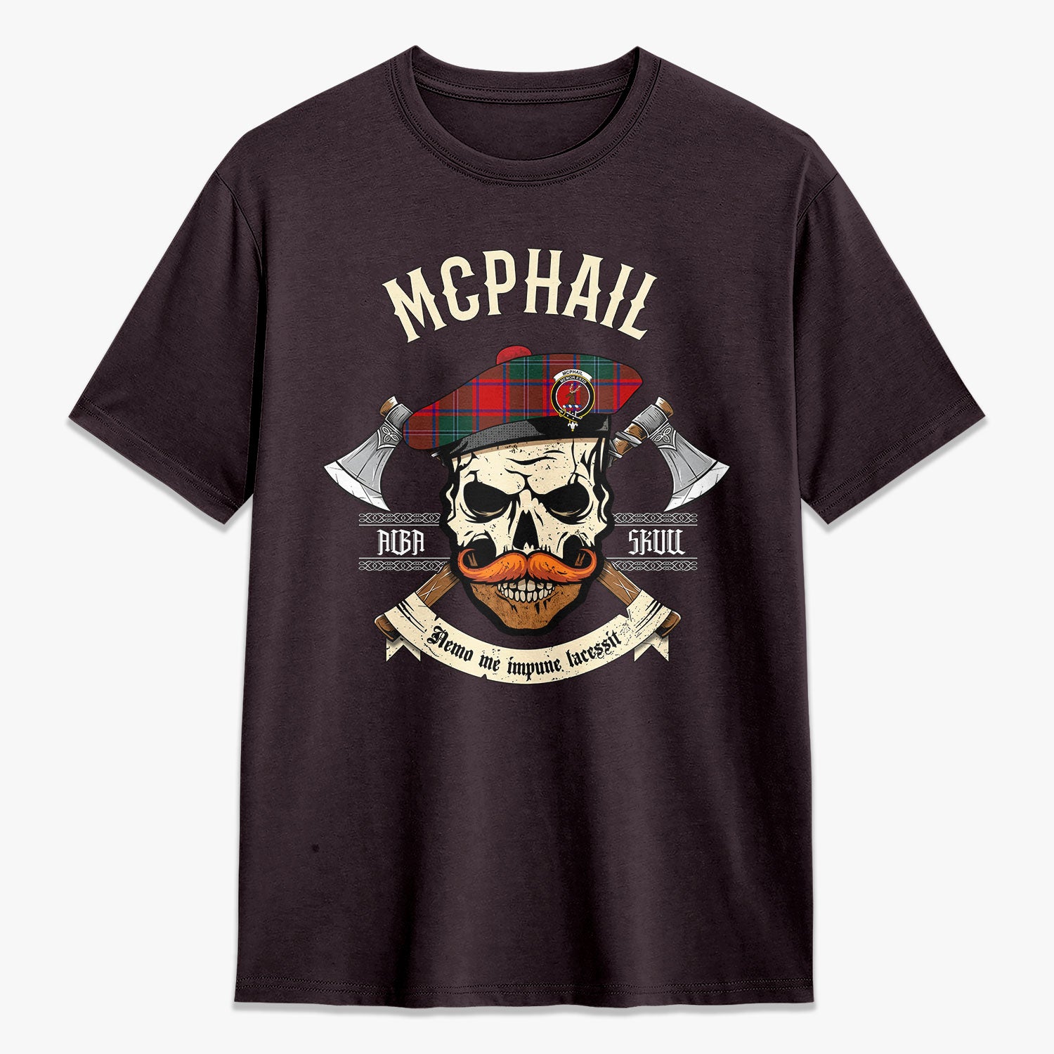 McPhail Clan Tartan Crest 2D T-shirt - Alba Skull Style