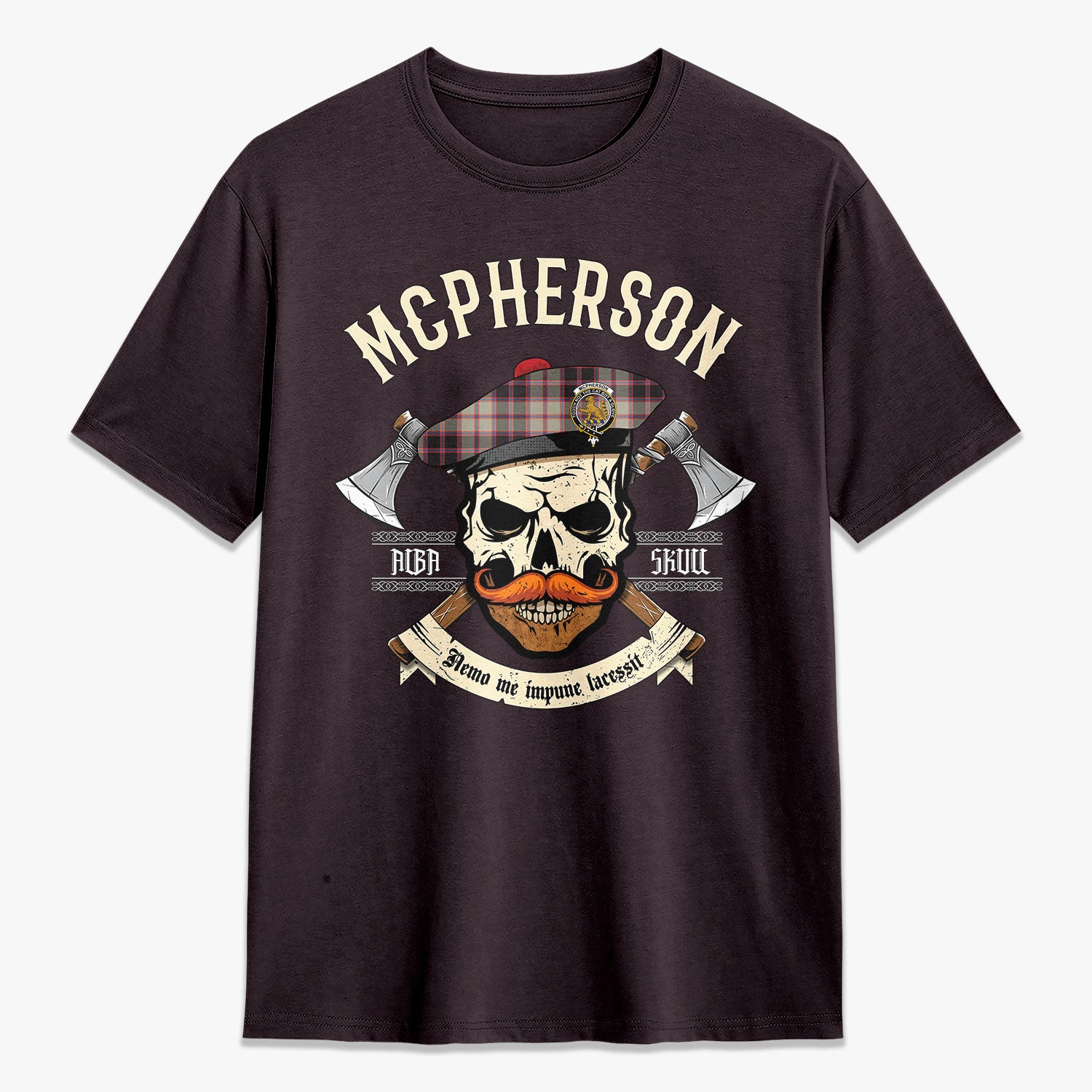 McPherson Hunting Ancient Tartan Crest 2D T-shirt - Alba Skull Style