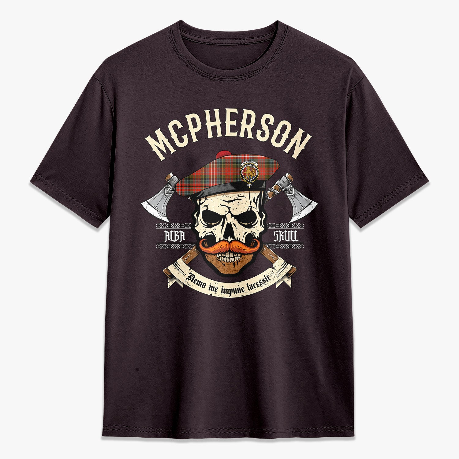 McPherson Weathered Tartan Crest 2D T-shirt - Alba Skull Style