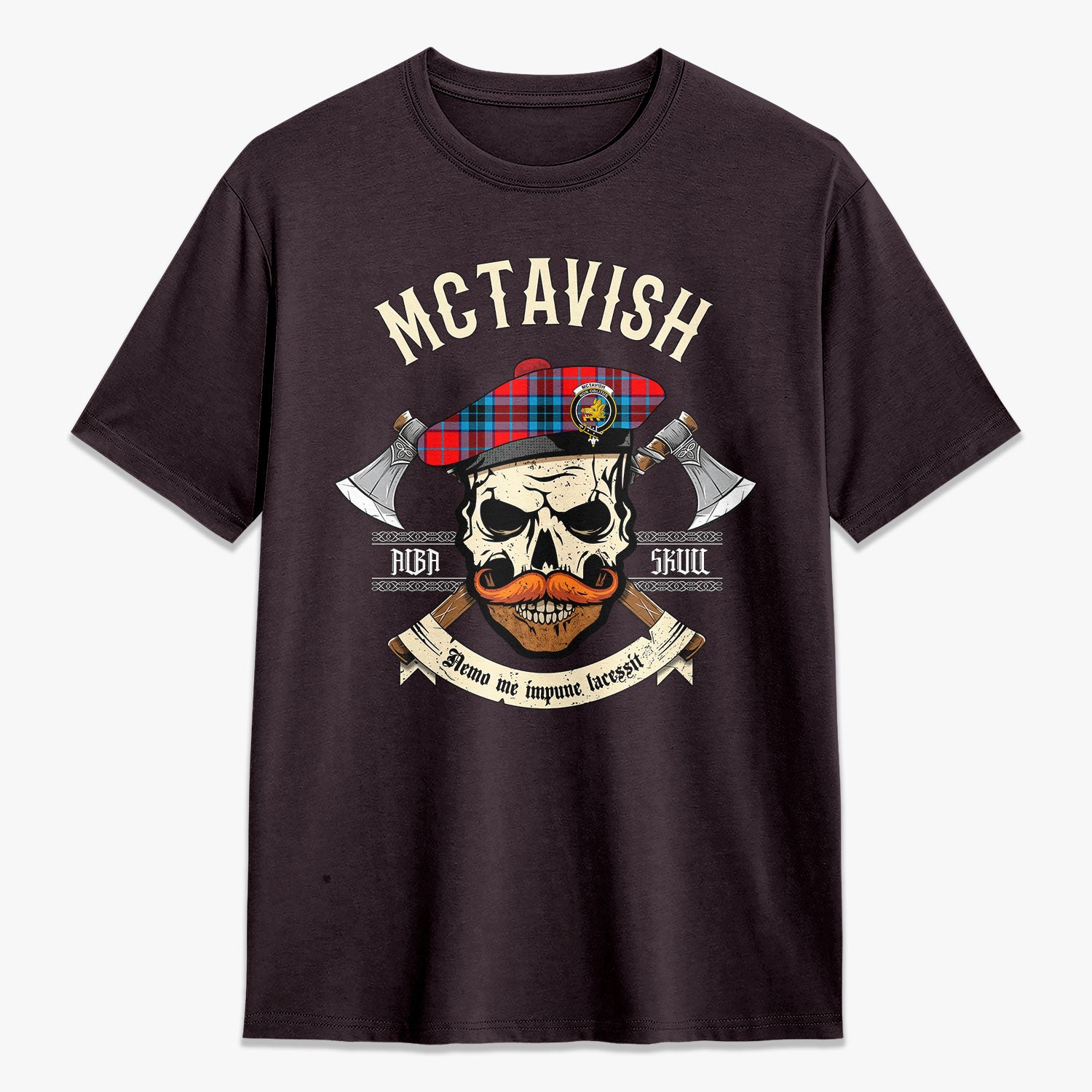 McTavish Modern Tartan Crest 2D T-shirt - Alba Skull Style