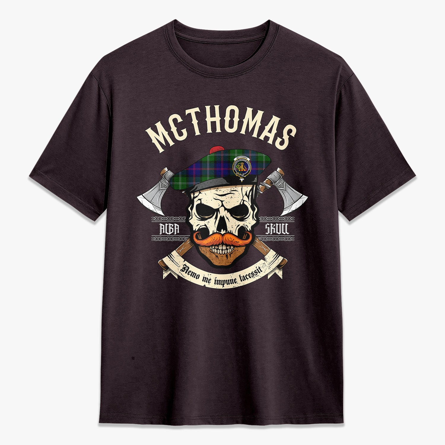 McThomas Modern Tartan Crest 2D T-shirt - Alba Skull Style