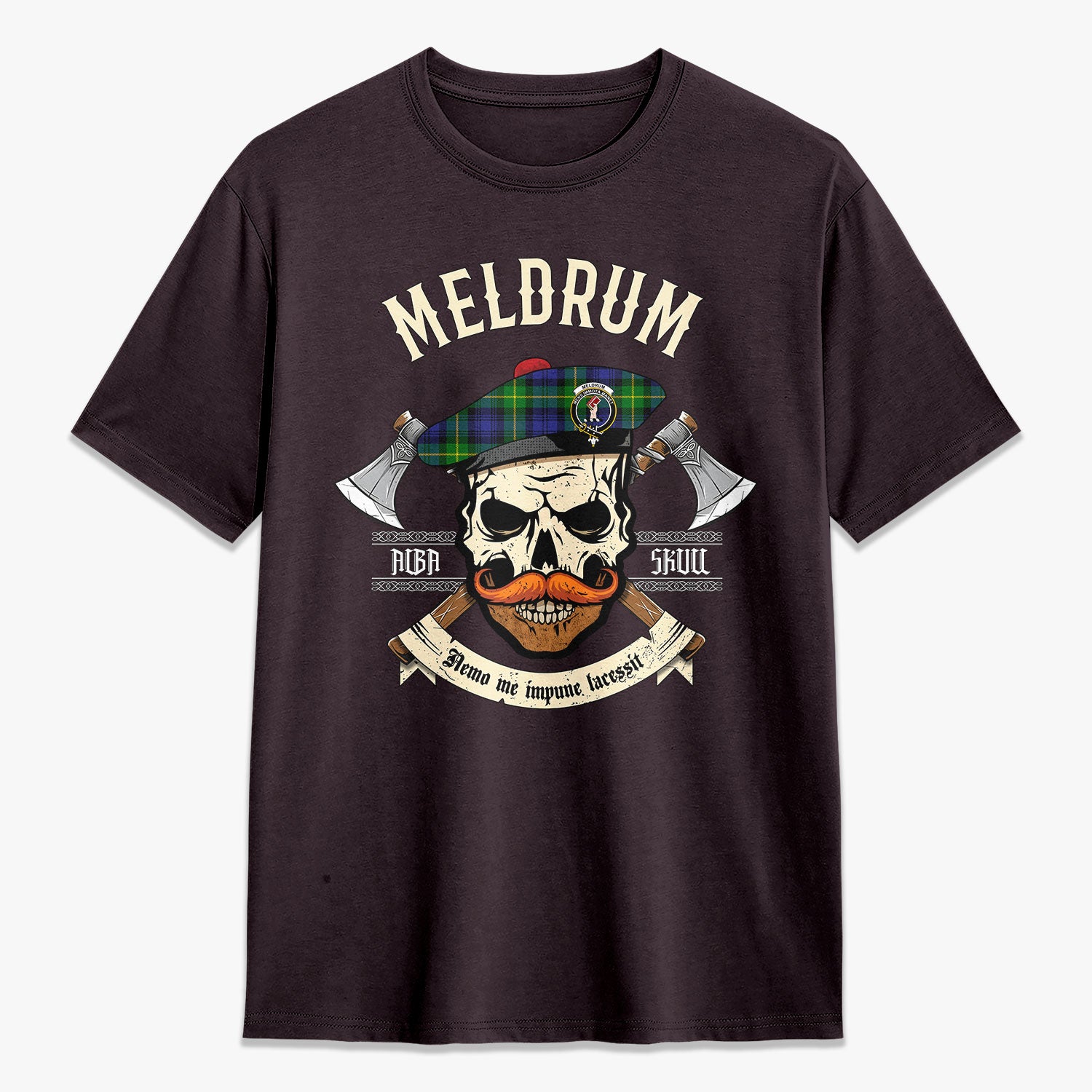 Meldrum Tartan Crest 2D T-shirt - Alba Skull Style