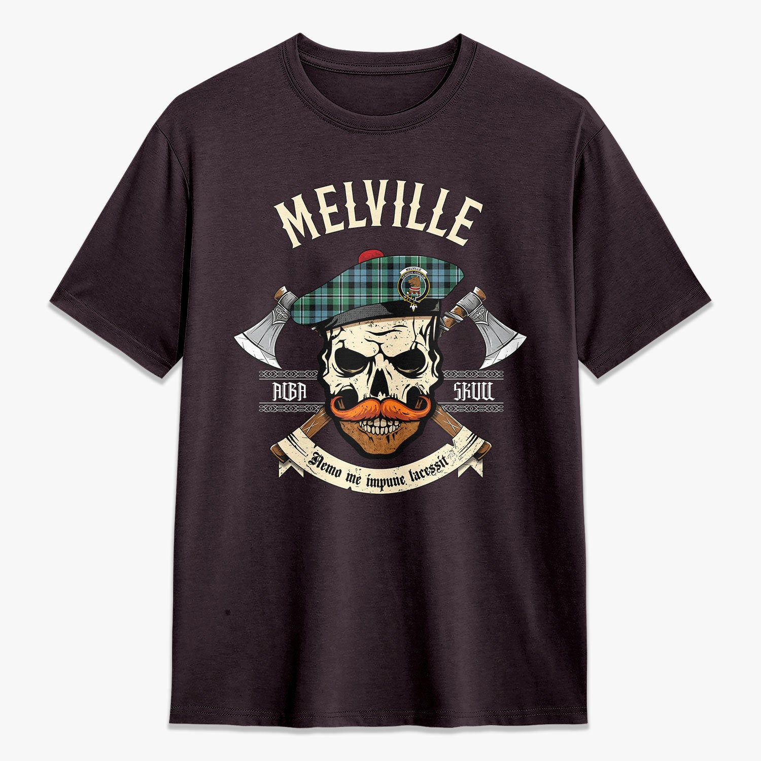 Melville Tartan Crest 2D T-shirt - Alba Skull Style