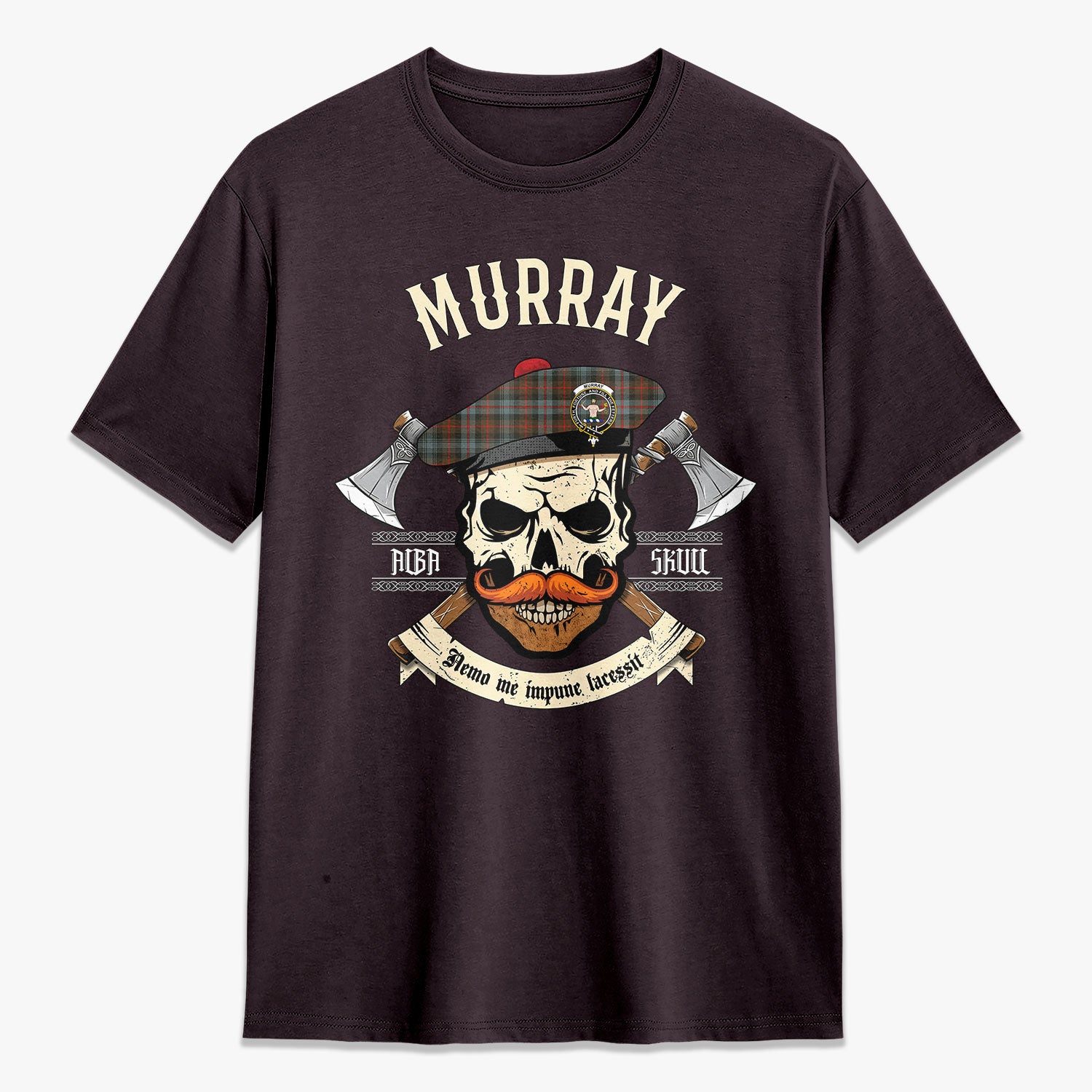 Murray of Atholl Weathered Tartan Crest 2D T-shirt - Alba Skull Style