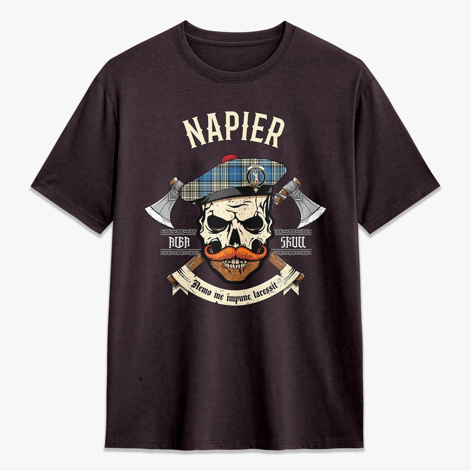 Napier Ancient Tartan Crest 2D T-shirt - Alba Skull Style