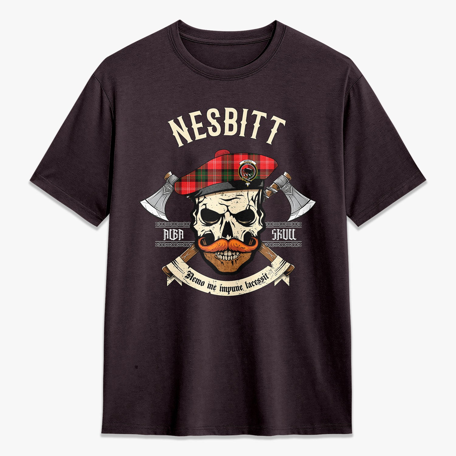 Nesbitt Modern Tartan Crest 2D T-shirt - Alba Skull Style