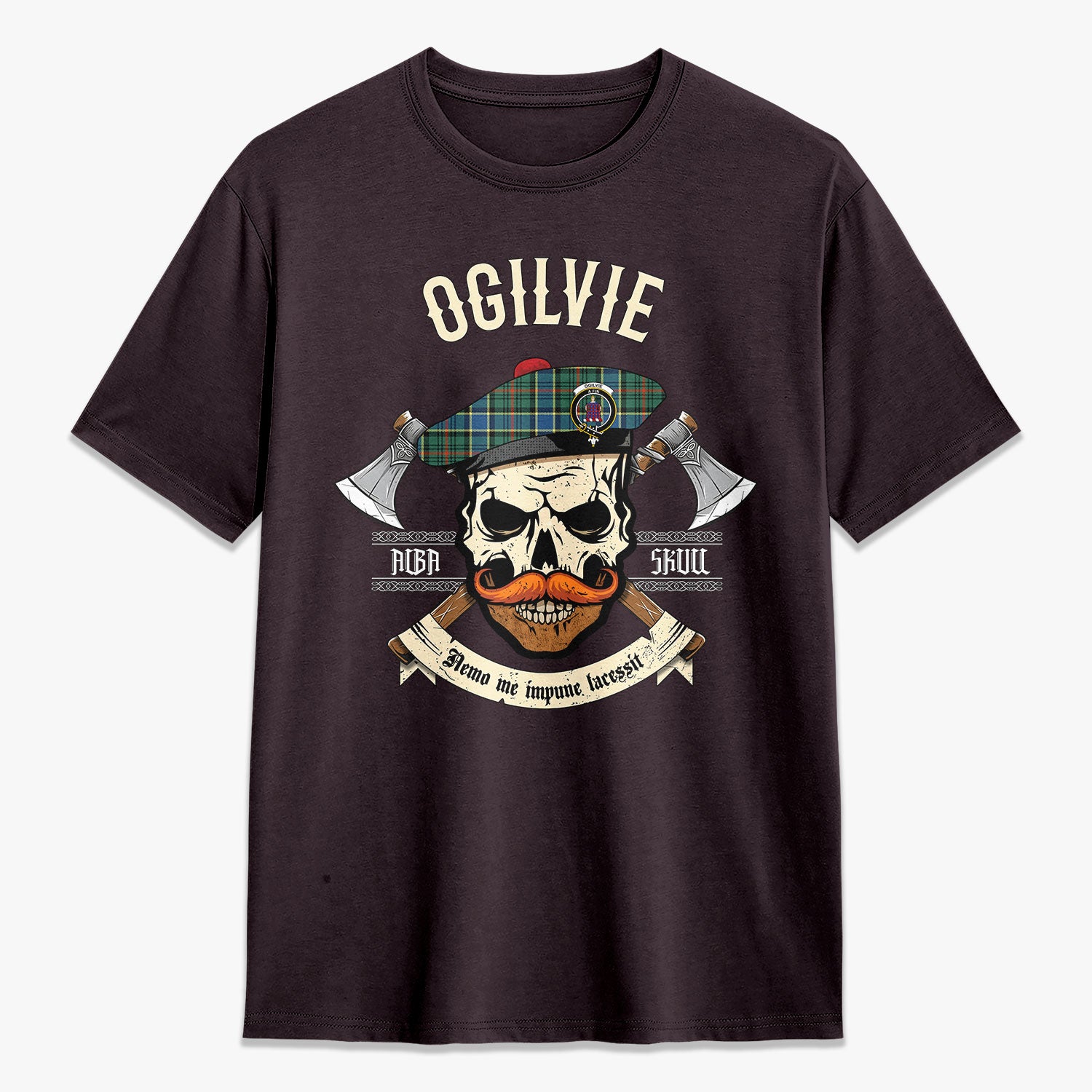 Ogilvie Hunting Ancient Tartan Crest 2D T-shirt - Alba Skull Style