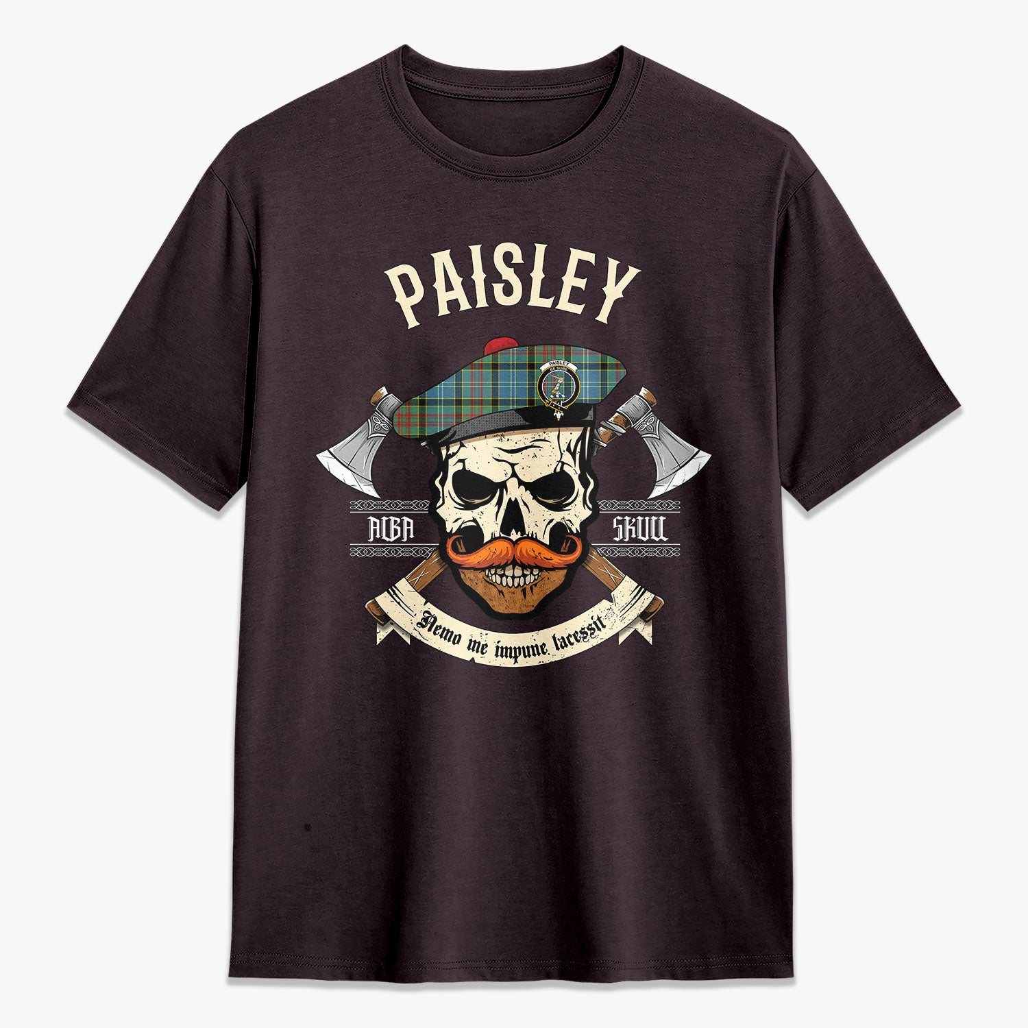 Paisley District Tartan Crest 2D T-shirt - Alba Skull Style