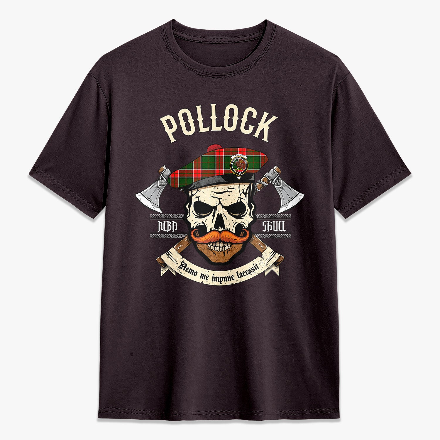 Pollock Tartan Crest 2D T-shirt - Alba Skull Style