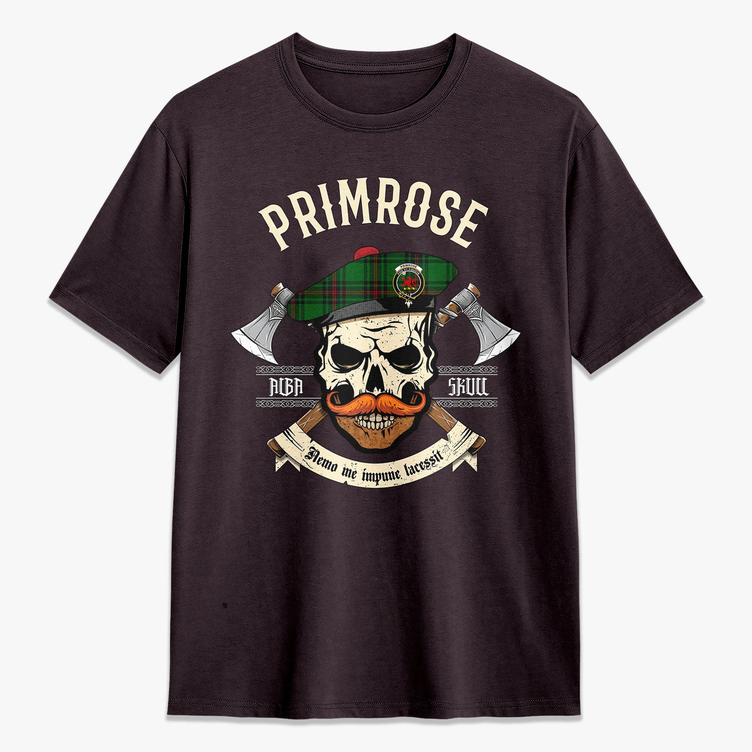 Primrose Tartan Crest 2D T-shirt - Alba Skull Style