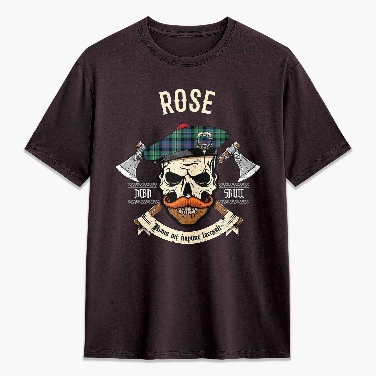 Rose Hunting Ancient Tartan Crest 2D T-shirt - Alba Skull Style