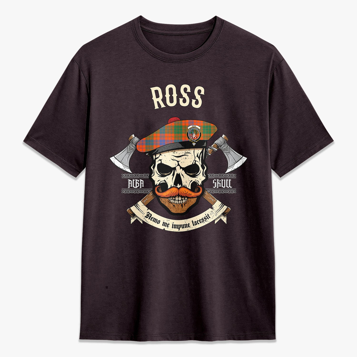 Ross Ancient Tartan Crest 2D T-shirt - Alba Skull Style