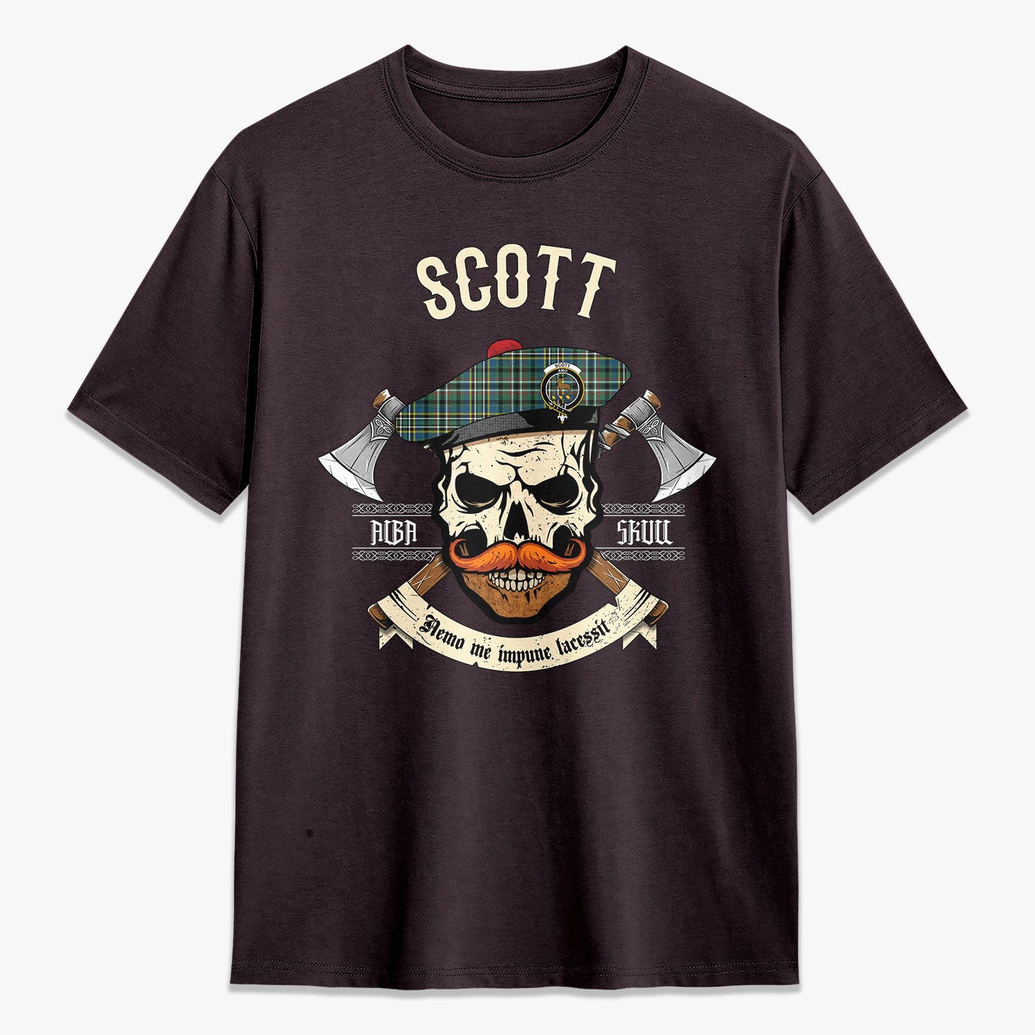 Scott Green Ancient Tartan Crest 2D T-shirt - Alba Skull Style