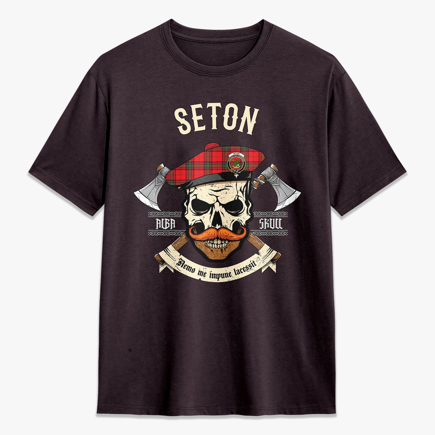 Seton Modern Tartan Crest 2D T-shirt - Alba Skull Style