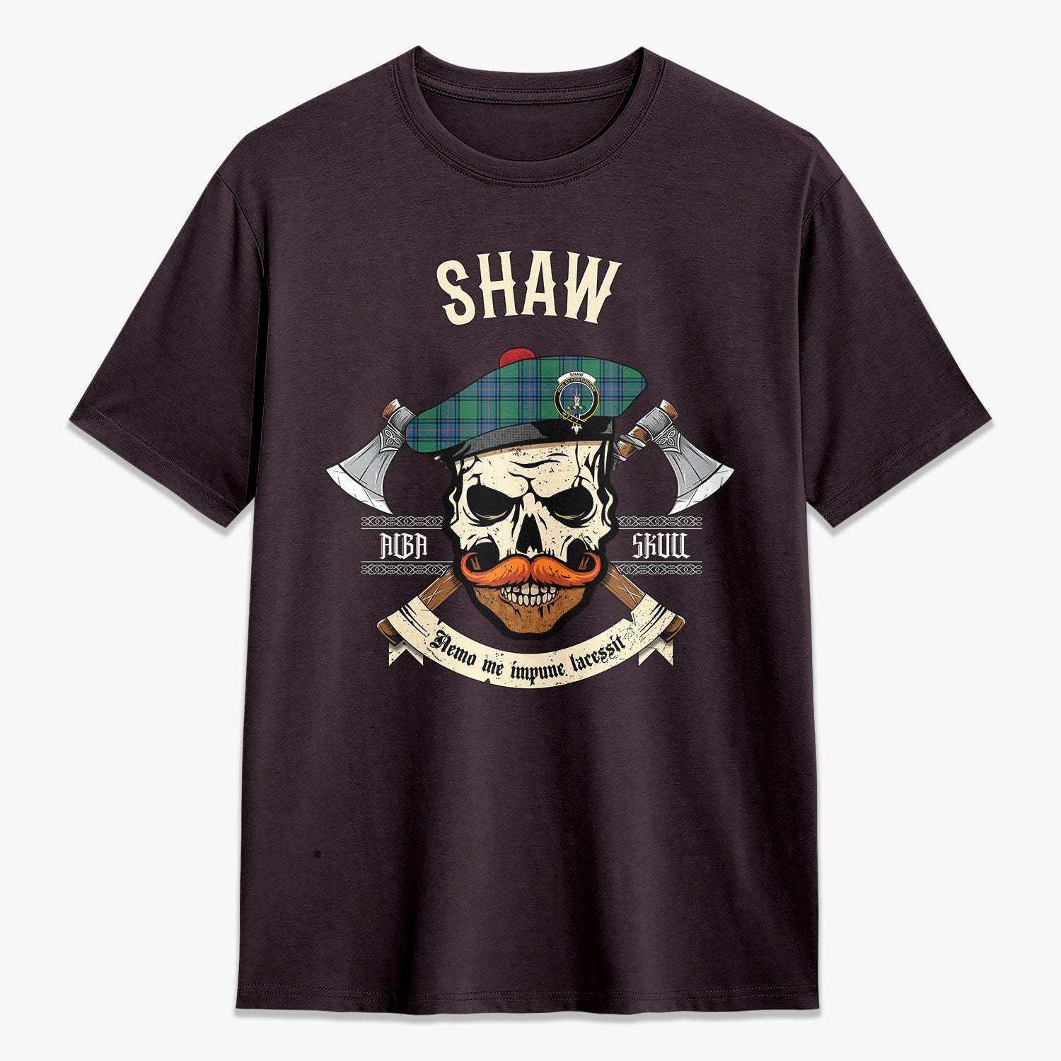 Shaw Ancient Tartan Crest 2D T-shirt - Alba Skull Style