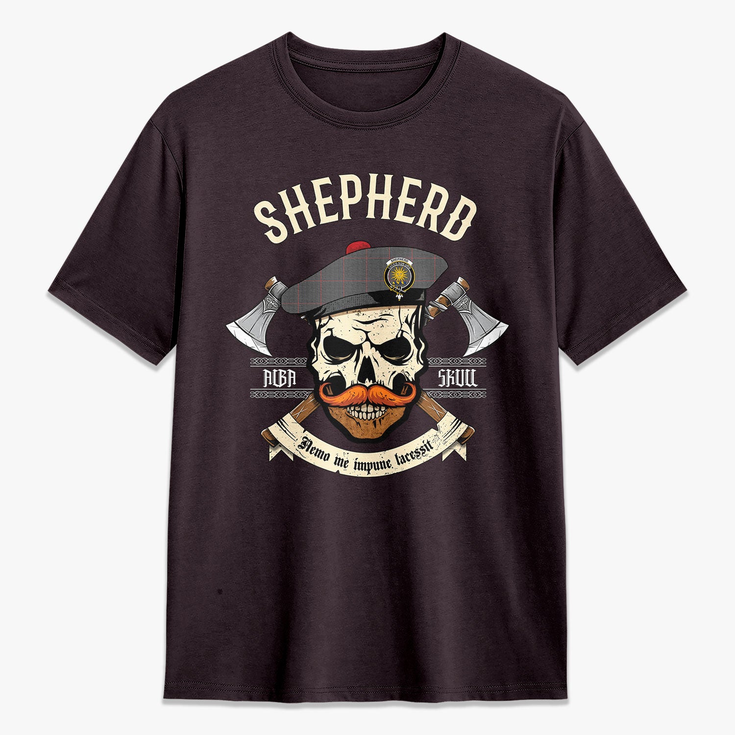 Shepherd Tartan Crest 2D T-shirt - Alba Skull Style