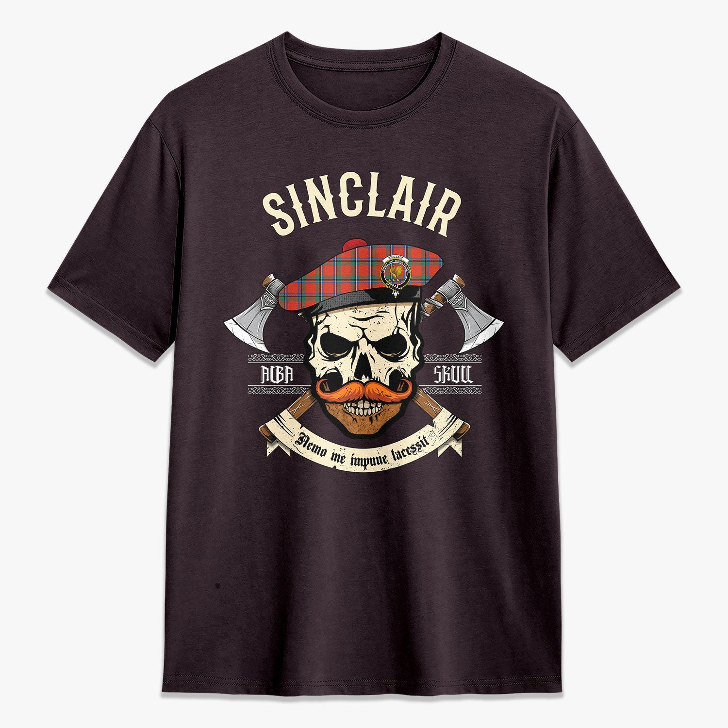 Sinclair Ancient Tartan Crest 2D T-shirt - Alba Skull Style