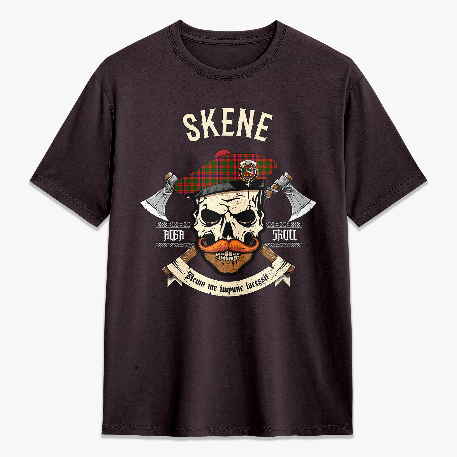 Skene Modern Tartan Crest 2D T-shirt - Alba Skull Style