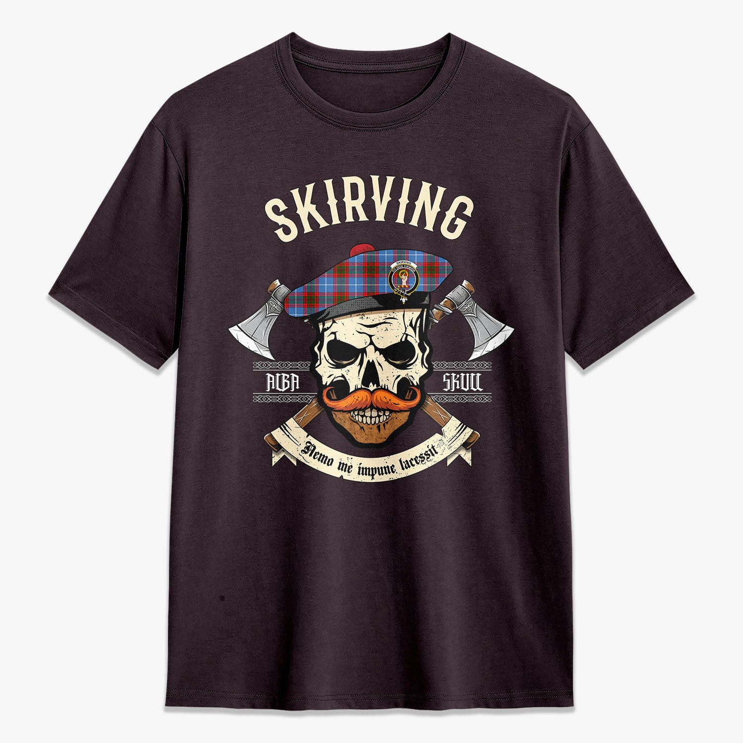 Skirving Tartan Crest 2D T-shirt - Alba Skull Style