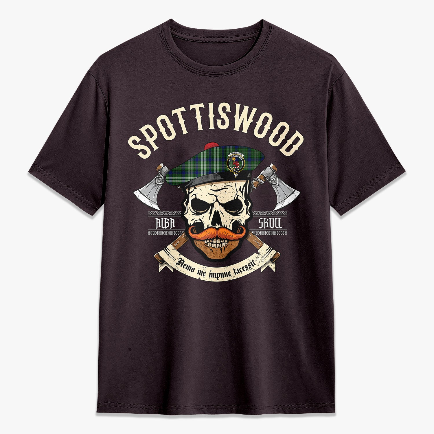 Spottiswood Tartan Crest 2D T-shirt - Alba Skull Style