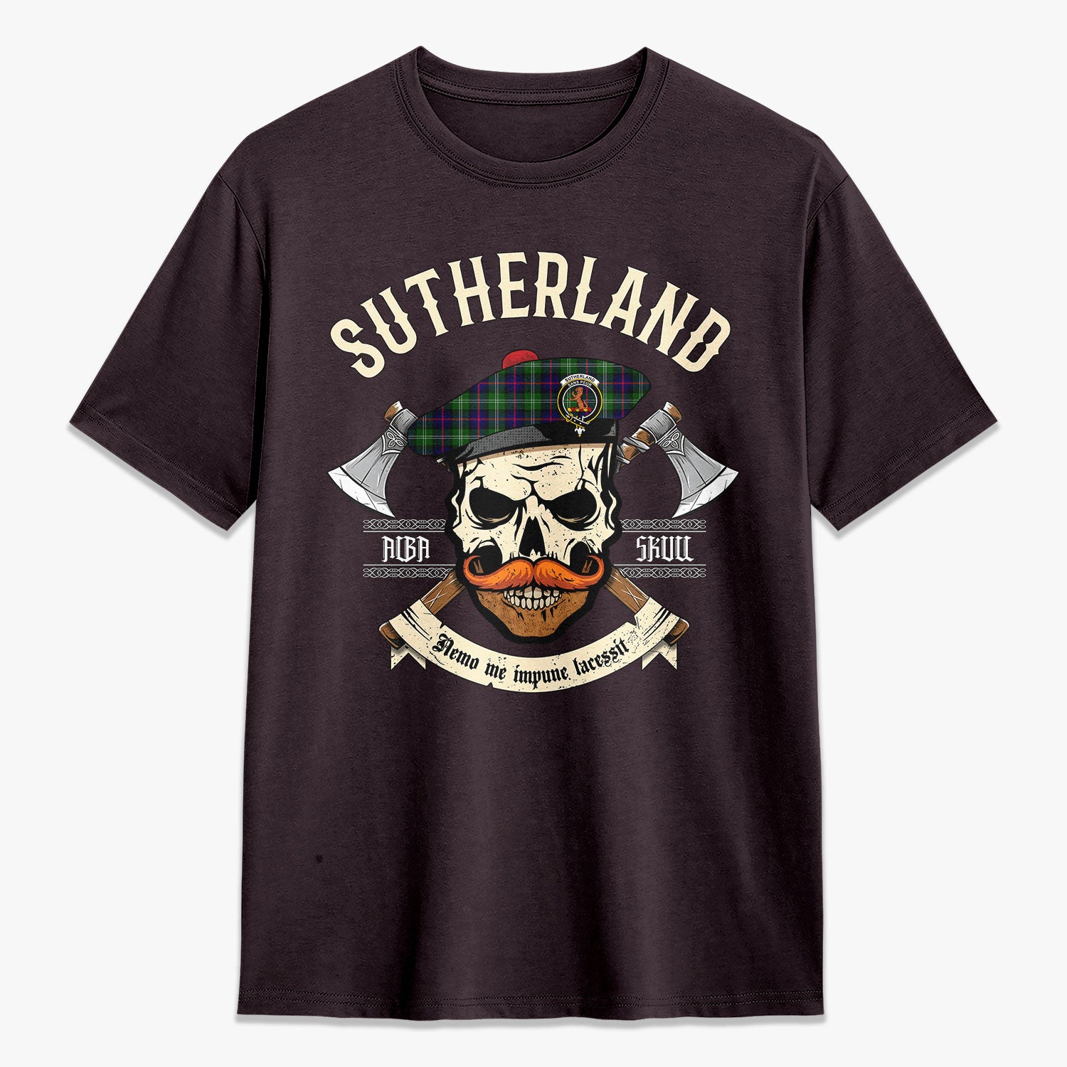 Sutherland Modern Tartan Crest 2D T-shirt - Alba Skull Style