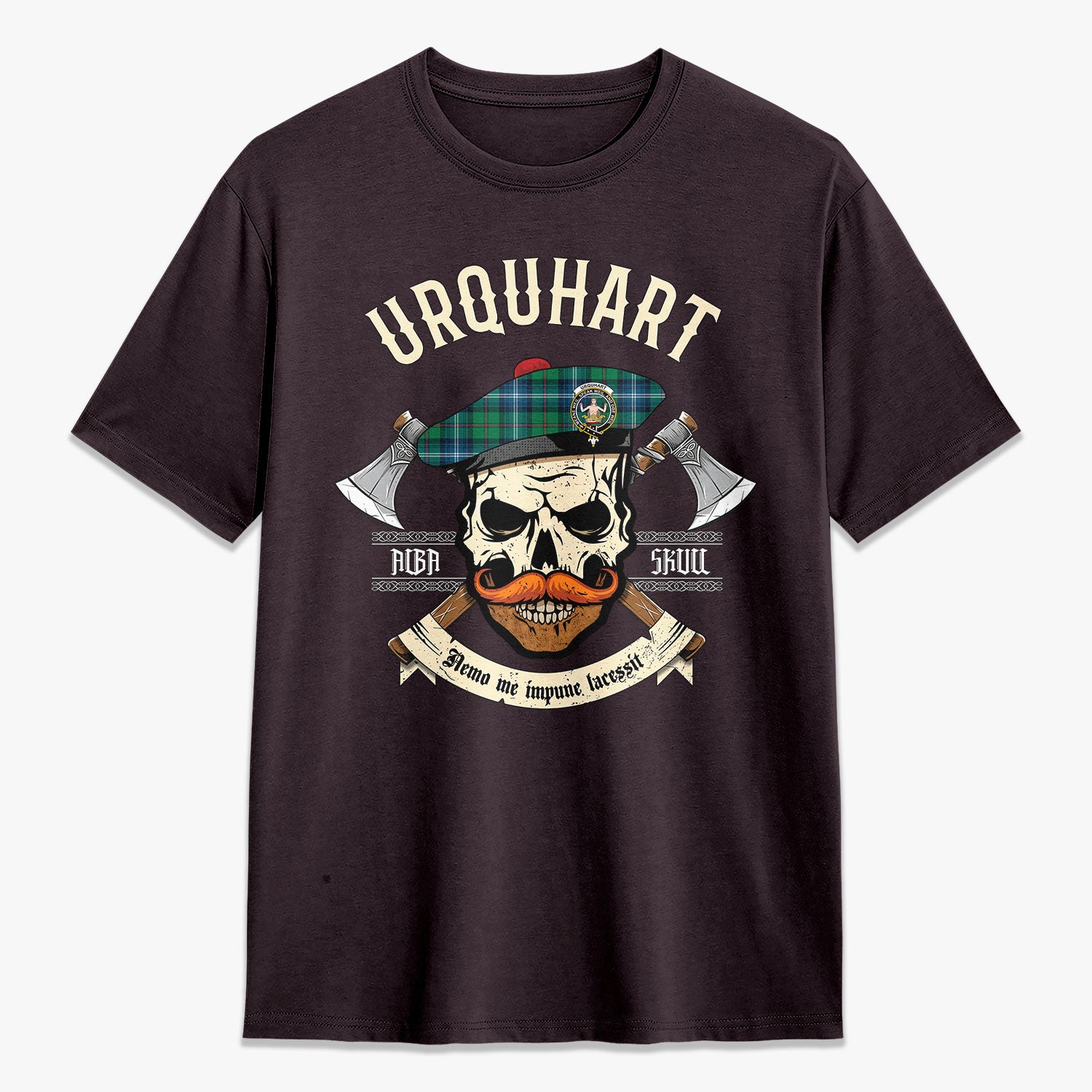 Urquhart Ancient Tartan Crest 2D T-shirt - Alba Skull Style