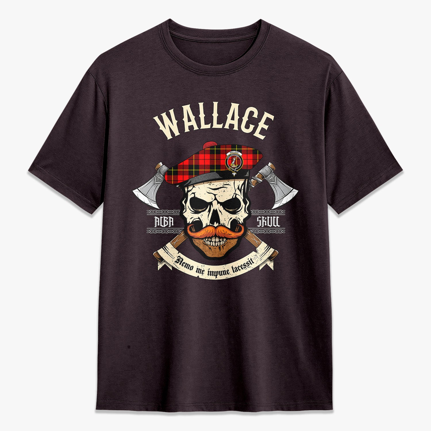 Wallace Hunting Red Tartan Crest 2D T-shirt - Alba Skull Style