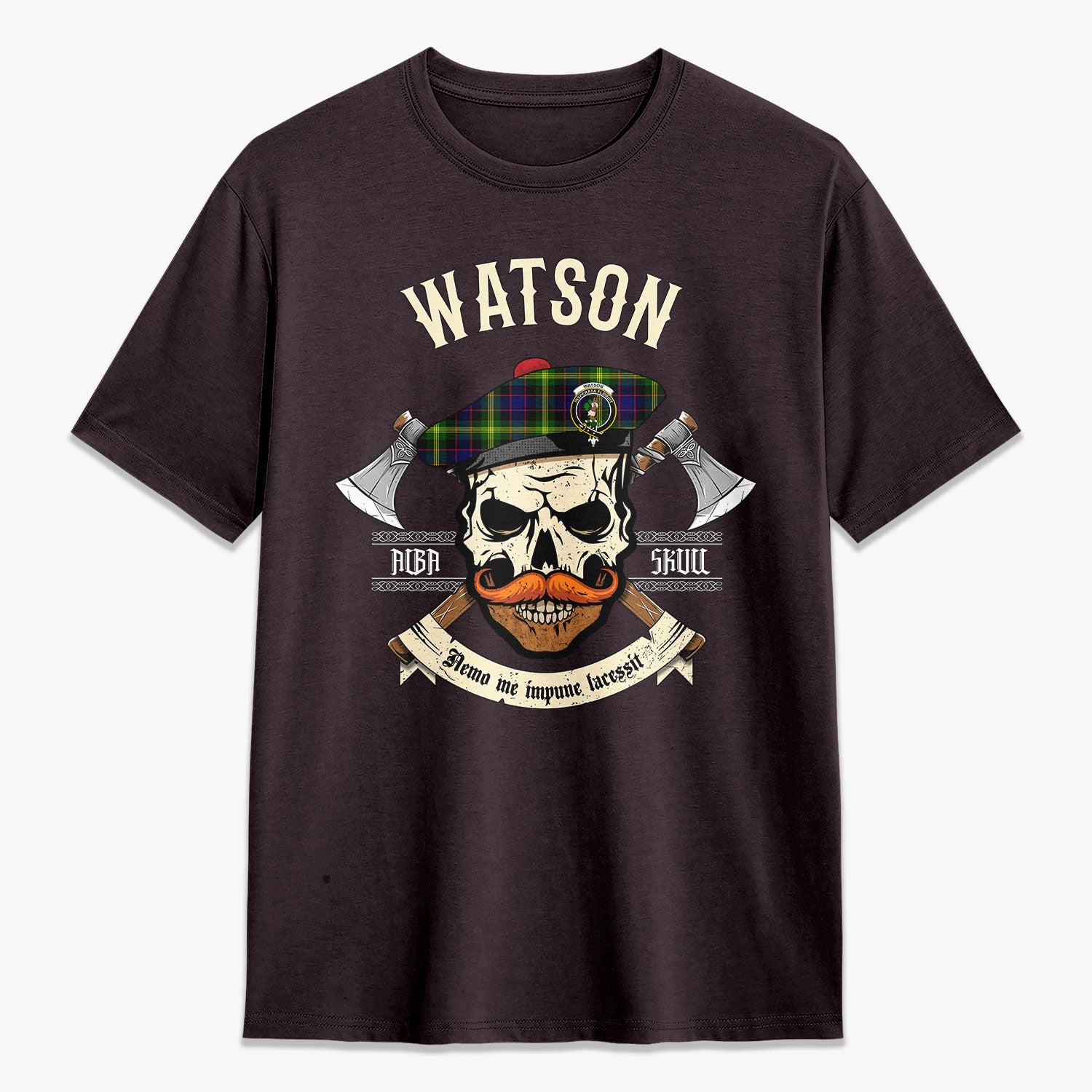 Watson Modern Tartan Crest 2D T-shirt - Alba Skull Style