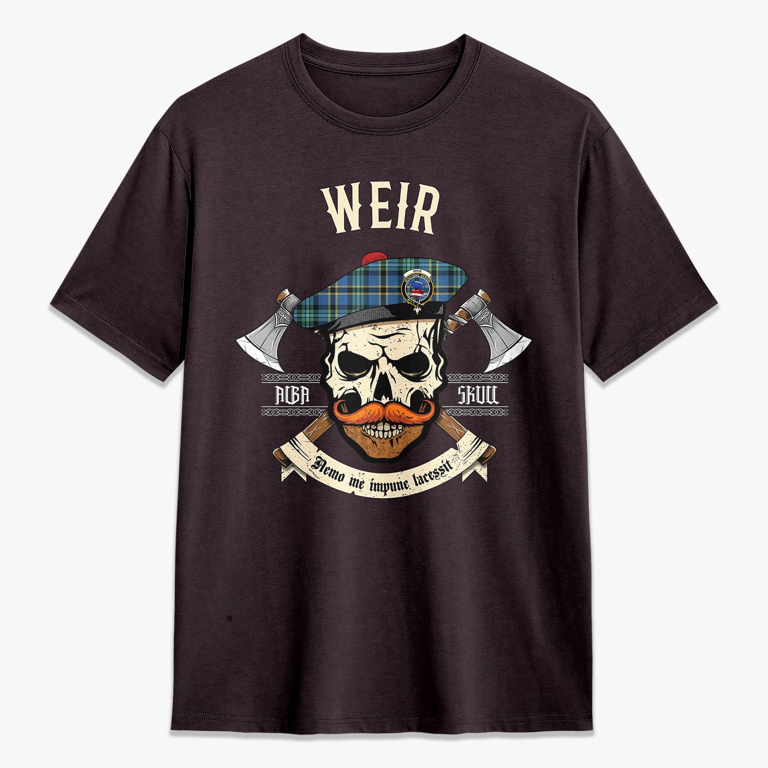 Weir Ancient Tartan Crest 2D T-shirt - Alba Skull Style