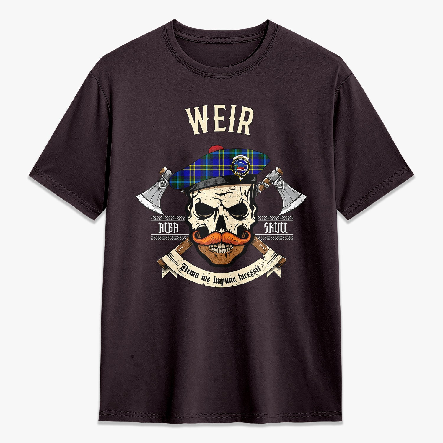 Weir Modern Tartan Crest 2D T-shirt - Alba Skull Style