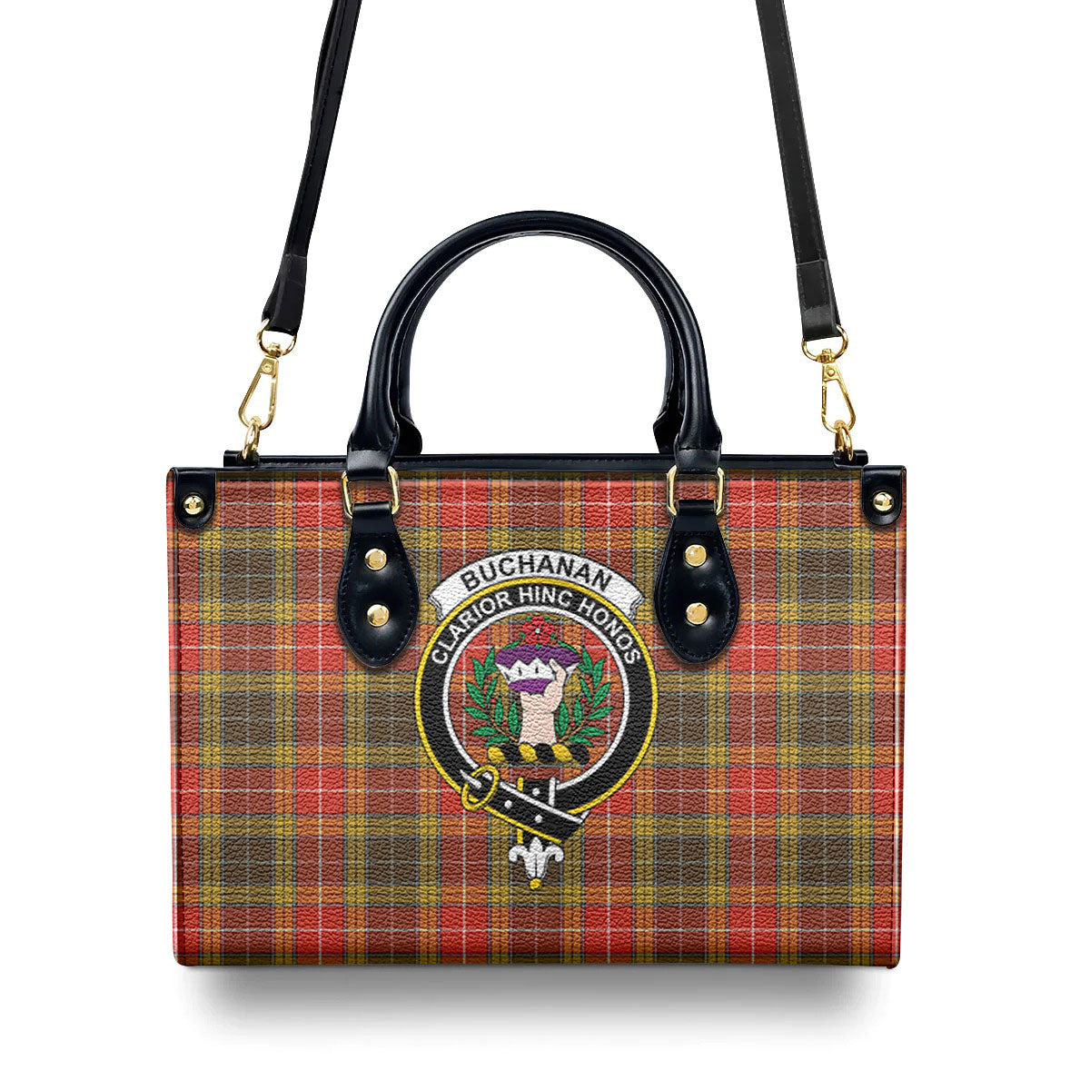 Buchanan Old Set Weathered Tartan Crest Leather Handbag