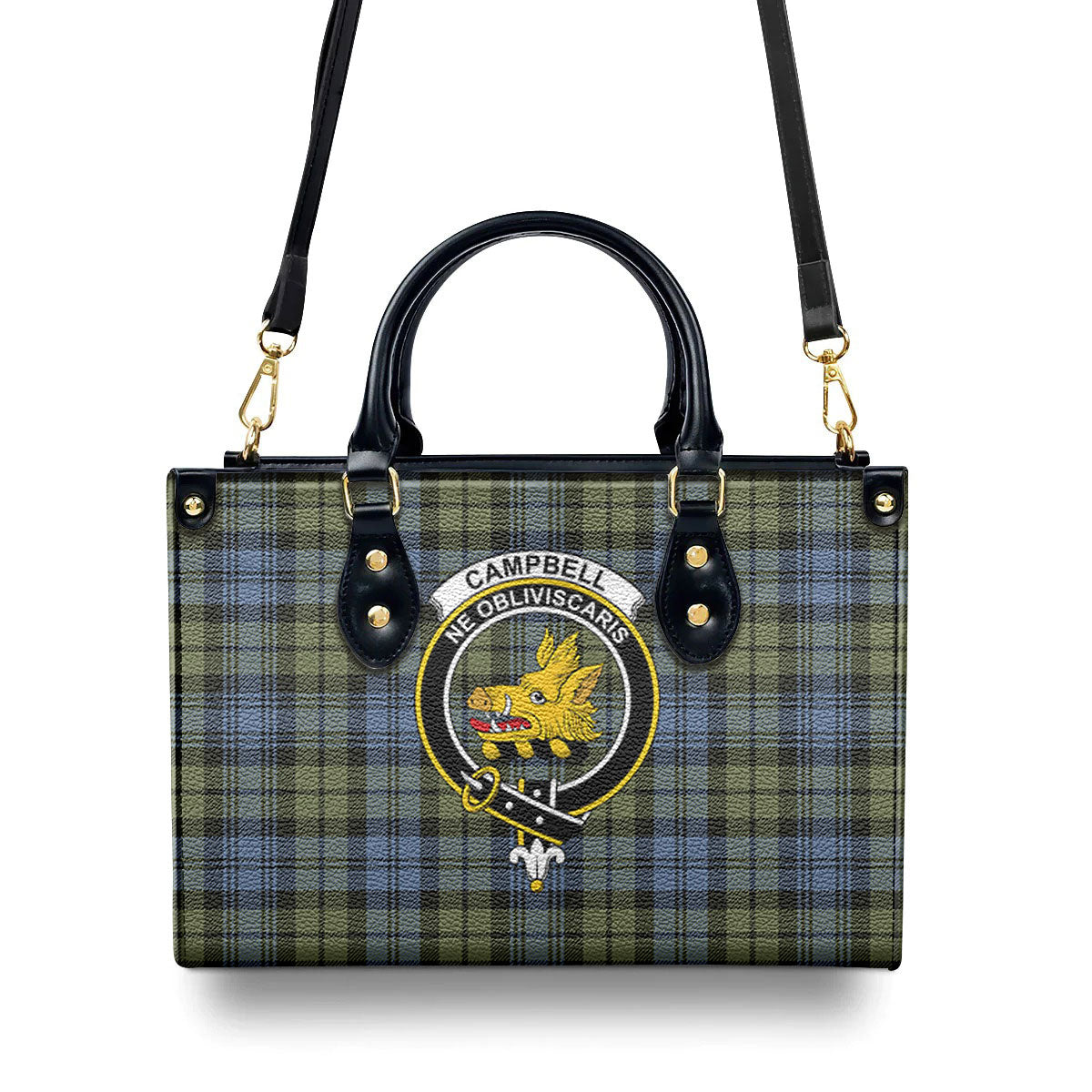 Campbell Faded Tartan Crest Leather Handbag