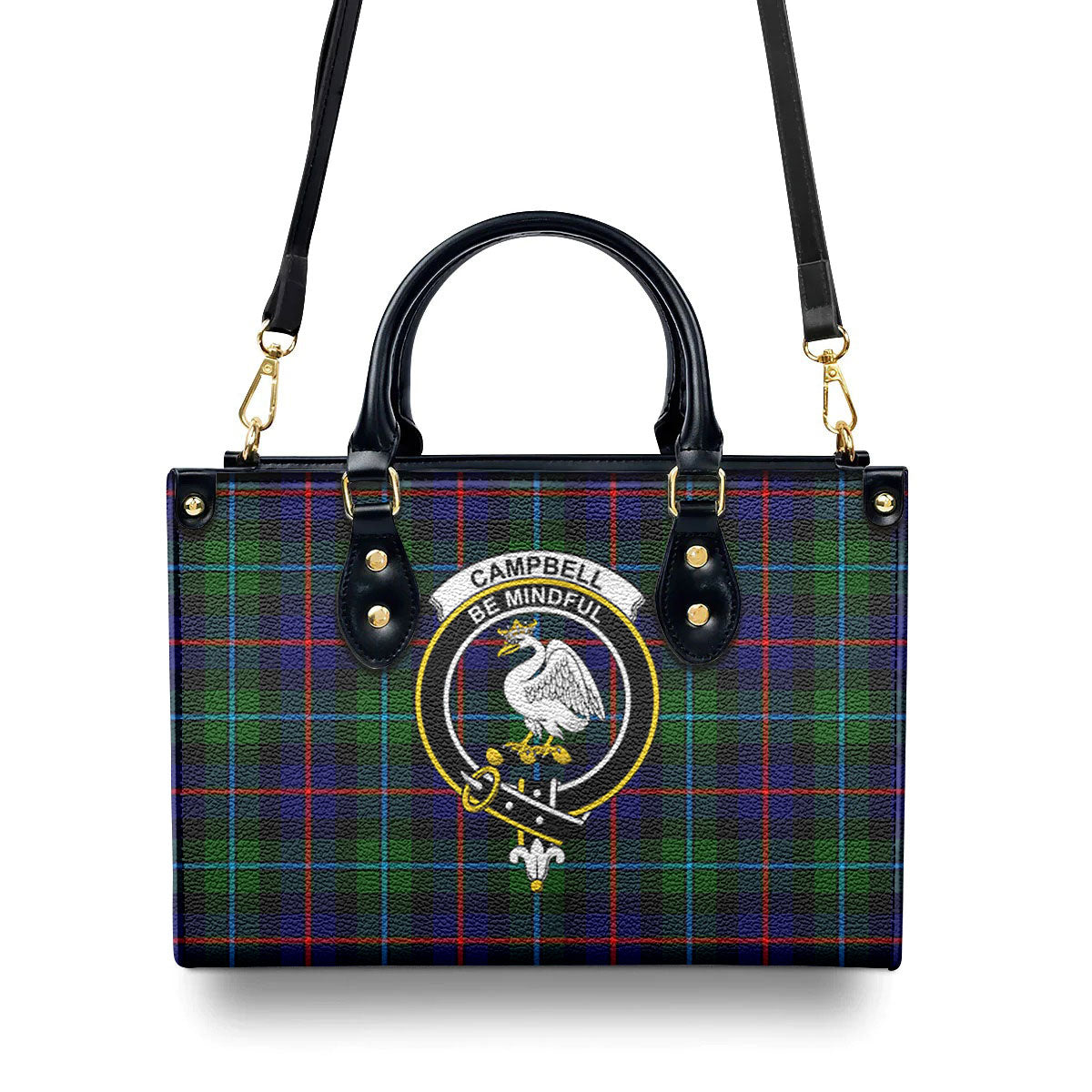 Campbell of Cawdor Modern Tartan Crest Leather Handbag