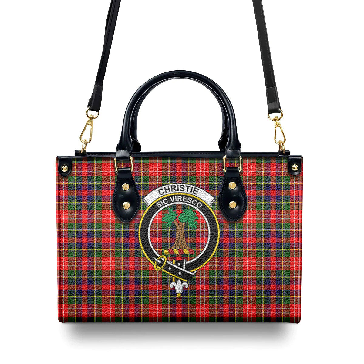 Christie Tartan Crest Leather Handbag