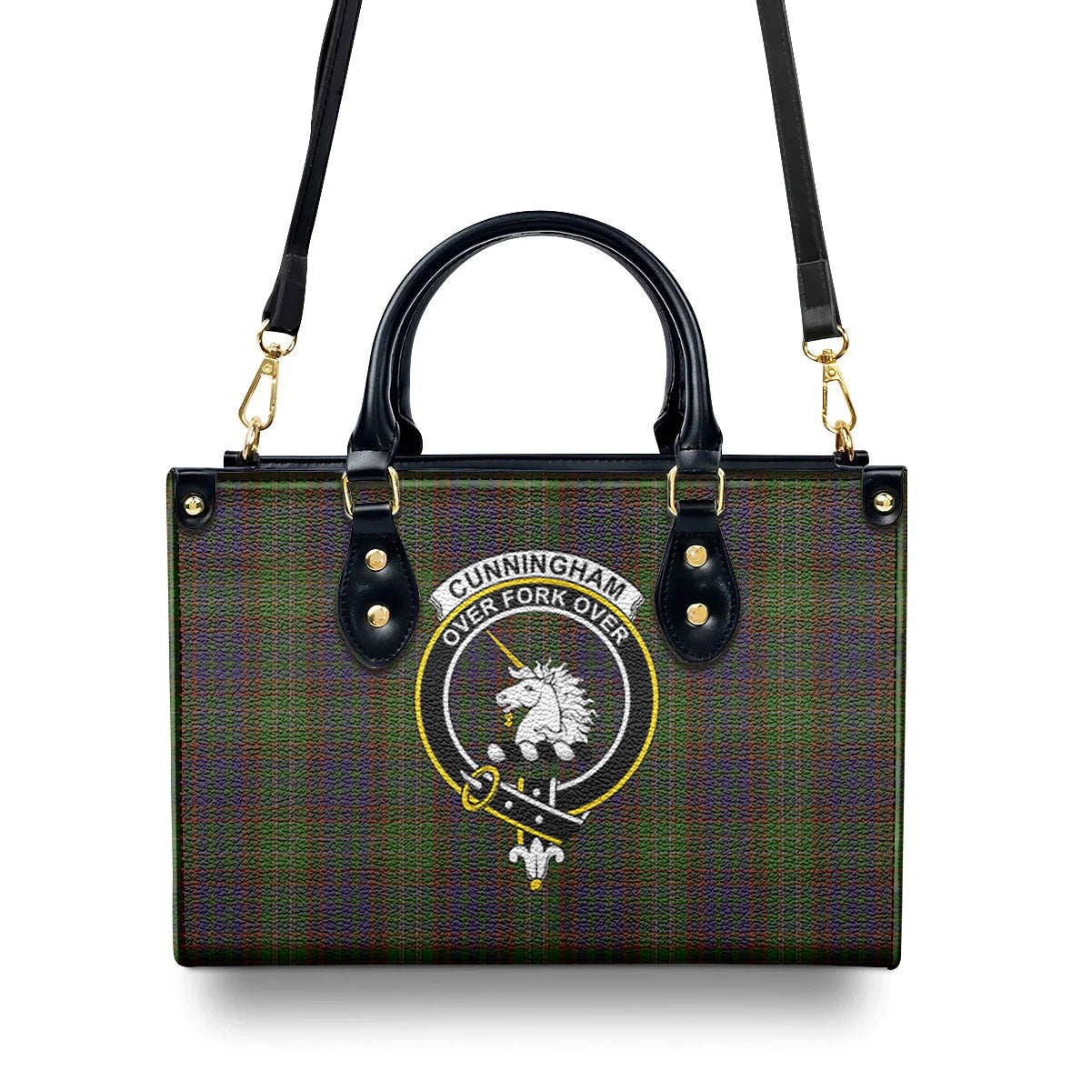 Cunningham Hunting Modern Tartan Crest Leather Handbag