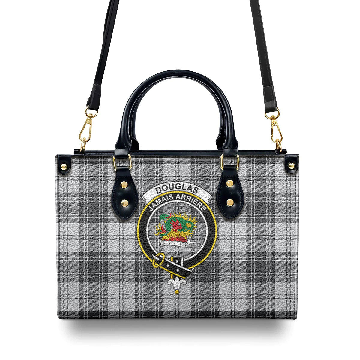 Douglas Grey Modern Tartan Crest Leather Handbag