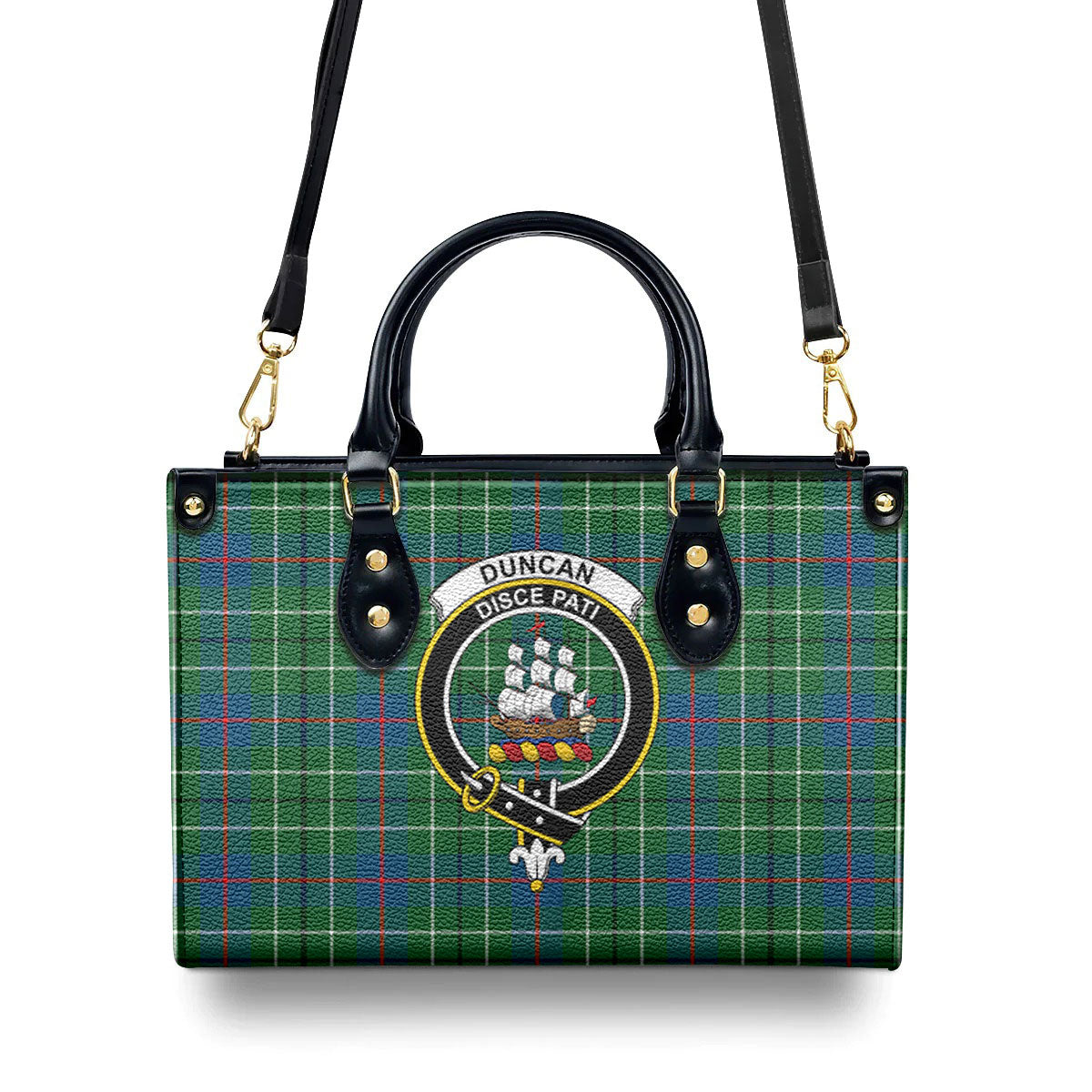 Duncan Ancient Tartan Crest Leather Handbag