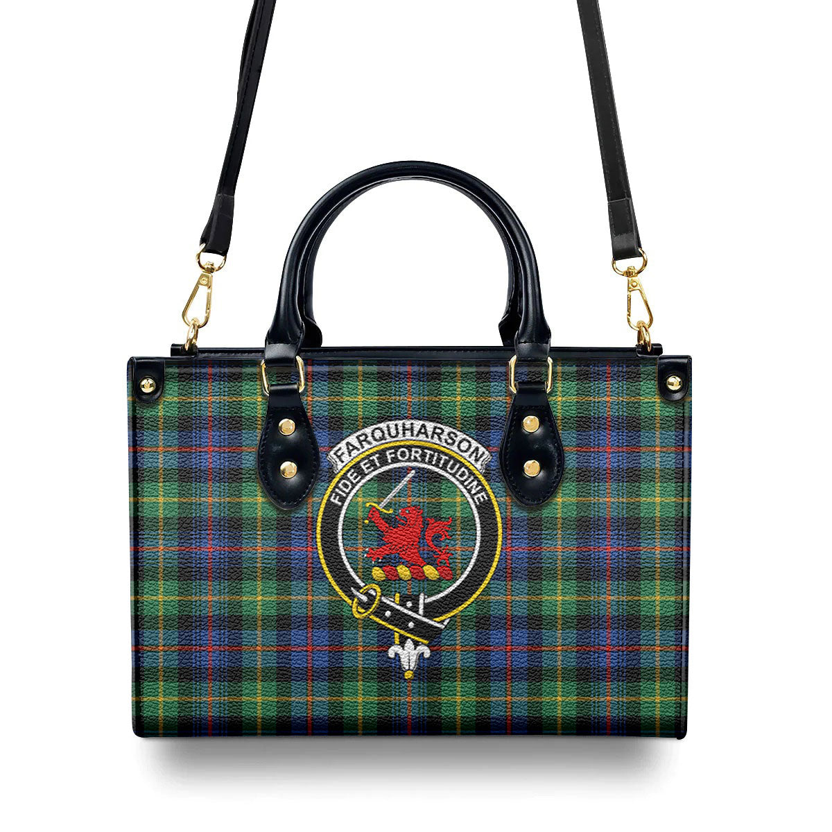 Farquharson Ancient Tartan Crest Leather Handbag