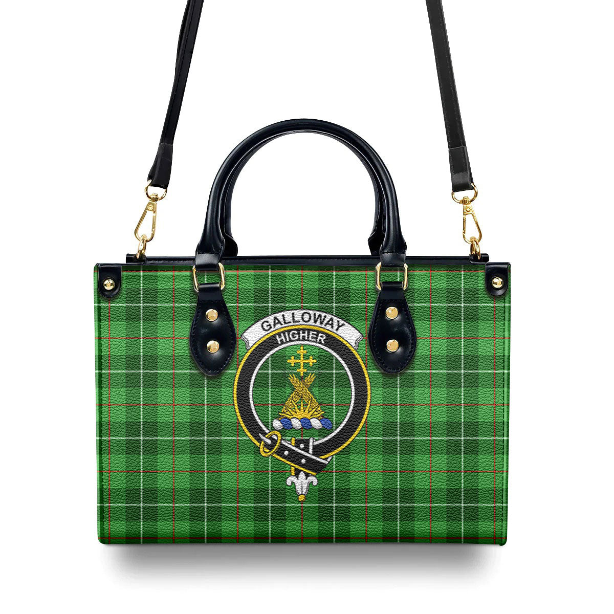 Galloway District Tartan Crest Leather Handbag