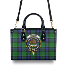 Graham of Menteith Modern Tartan Crest Leather Handbag