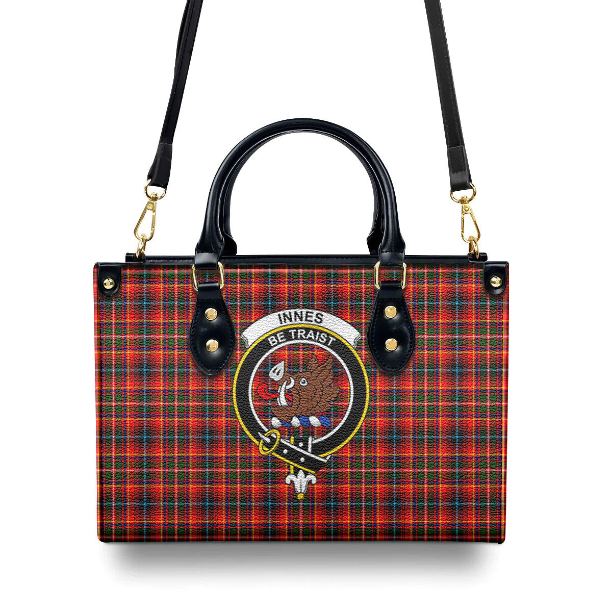 Innes Modern Tartan Crest Leather Handbag