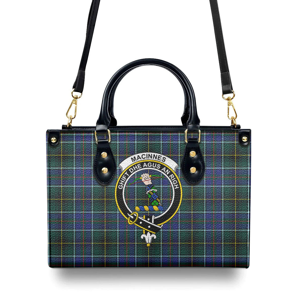 MacInnes Modern Tartan Crest Leather Handbag