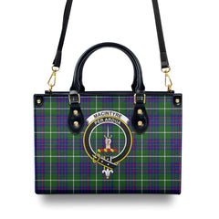 MacIntyre Hunting Modern Tartan Crest Leather Handbag